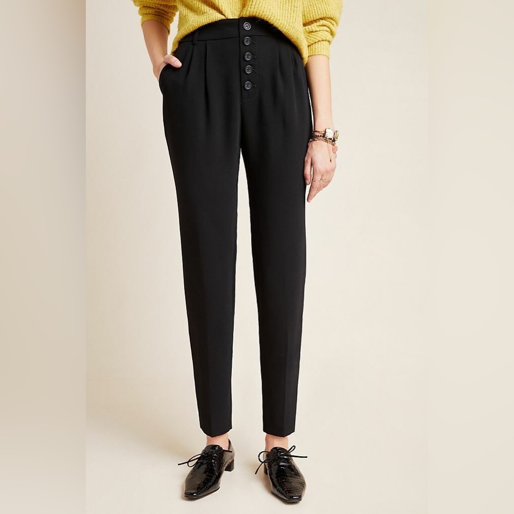Anthropologie Sasha Button Fly Pockets High Rise Black Taper Pant